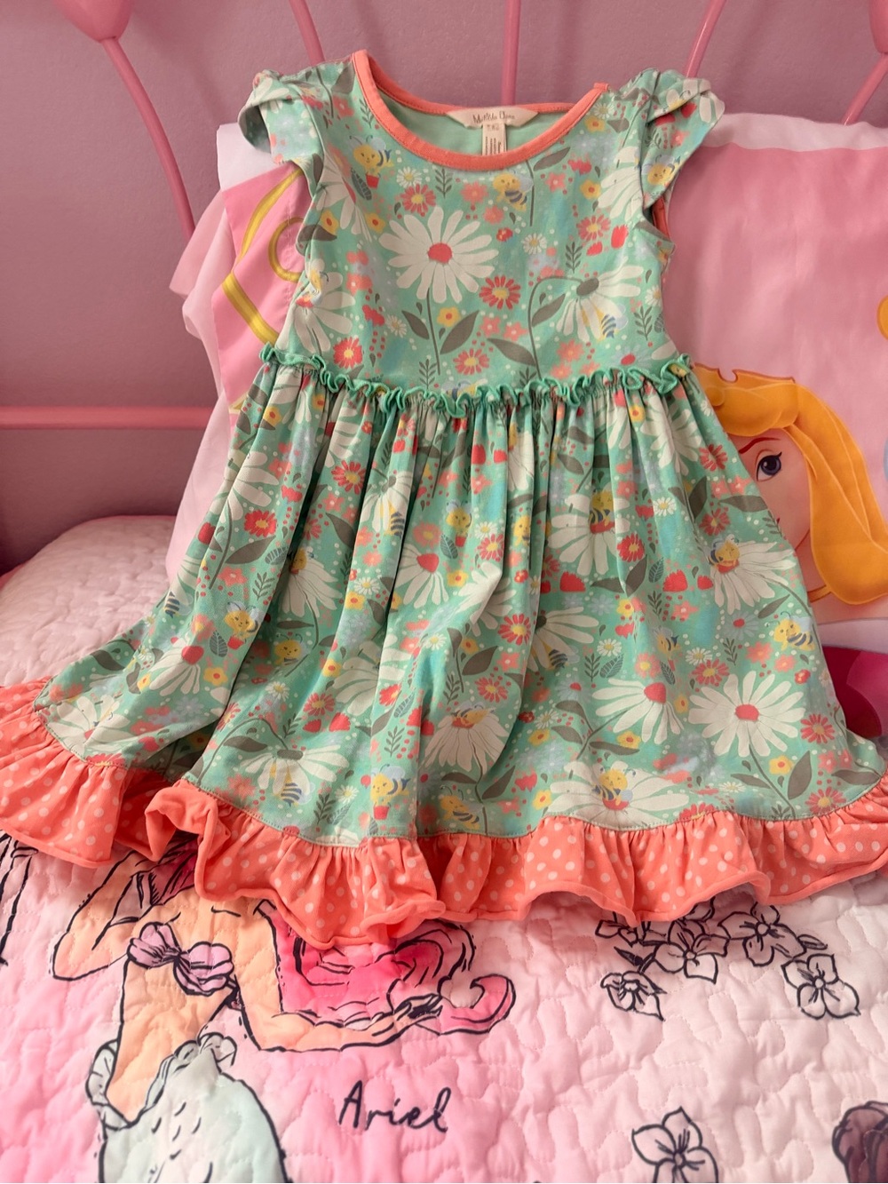 Matilda Jane Mint Floral Dress with Coral Ruffle Trim